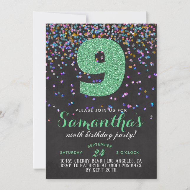 9.ª Invitación al Confetti de Cumpleaños (Anverso)