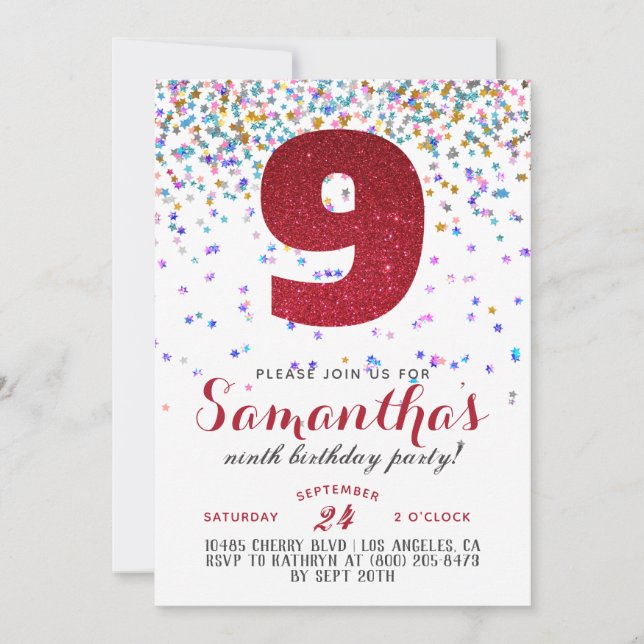 9.ª Invitación al Confetti de Cumpleaños (Anverso)