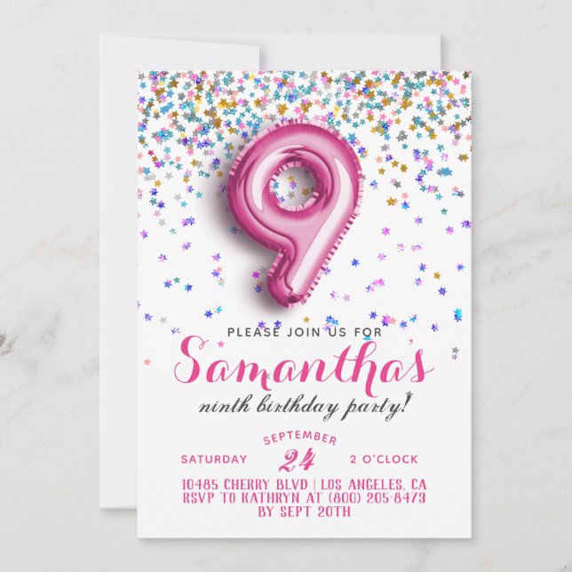 9.ª Invitación al Confetti de Cumpleaños (Anverso)