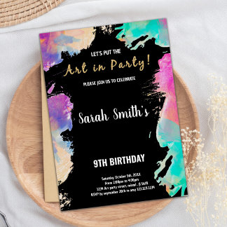 9.ª invitación de cumpleaños a Black Purple Paint