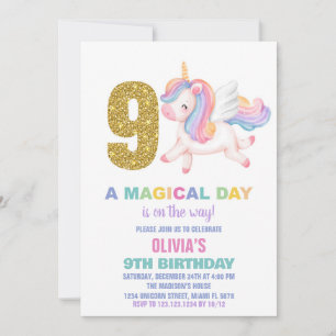9.ª invitación de cumpleaños de Rainbow Unicorn