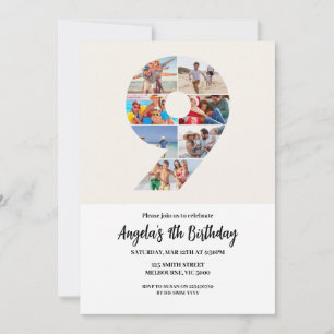 9.ª invitación de cumpleaños Minimalista - Número 