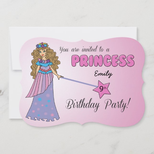 9.ª invitación de cumpleaños Princesa rosa con var (Anverso)