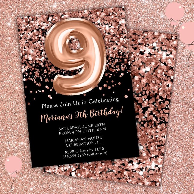 9.ª invitación de cumpleaños Rosa negro Purpurina  (Subido por el creador)