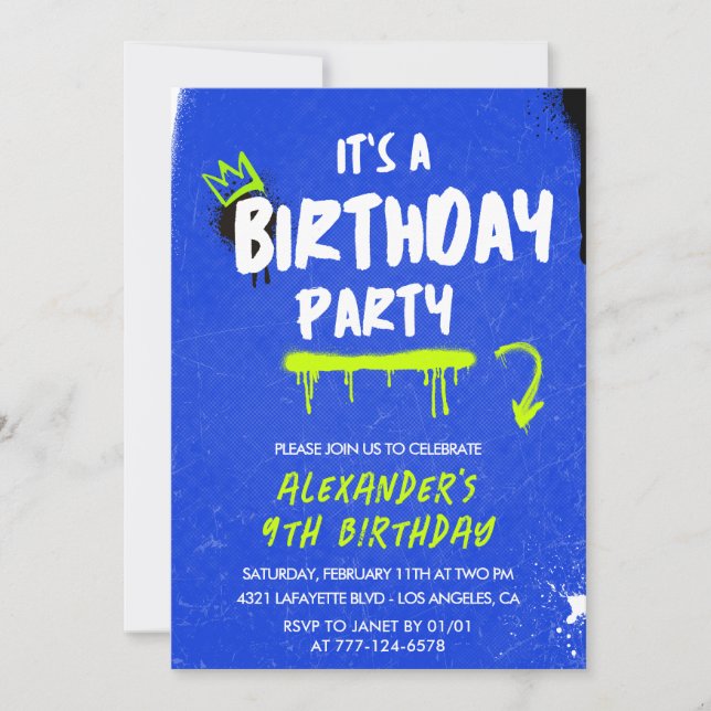 9.ª invitación para el cumpleaños Boy Graffiti Spr (Anverso)