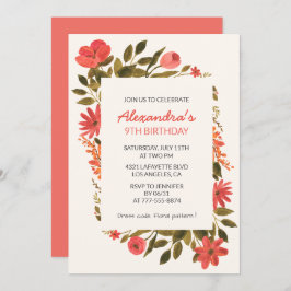 9.ª invitación para el cumpleaños Floral Boho Eleg