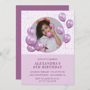 9.ª invitación para el cumpleaños Globos Foto Púrp