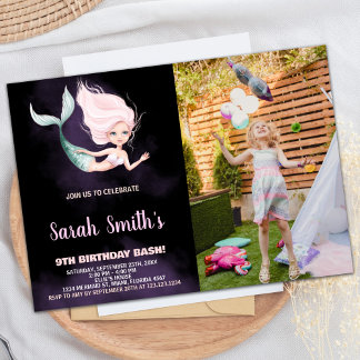 9.ª sirena rubia invitaciones de cumpleaños con fo