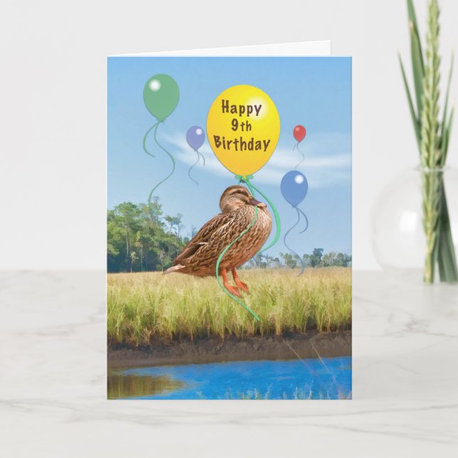 9.ª tarjeta de cumpleaños con pato y globos (Anverso)