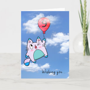 9.ª Tarjeta De Gato Y Globo De Cumpleaños