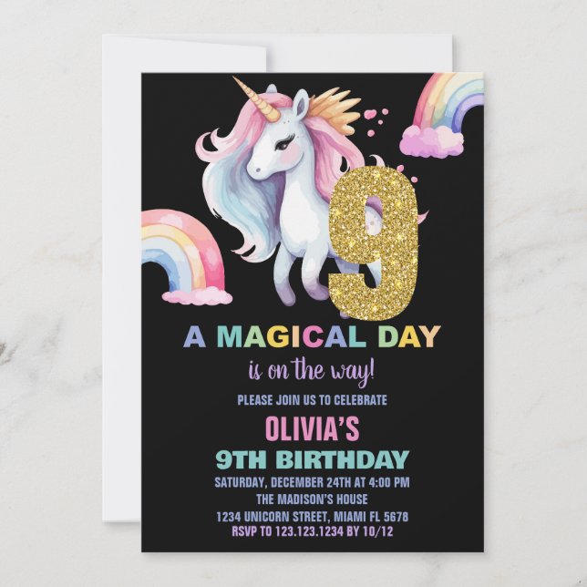 9.º acuarela de invitaciones de cumpleaños de Rain (Anverso)