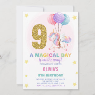 9.º cumpleaños de unicornio invitaciones de cumple