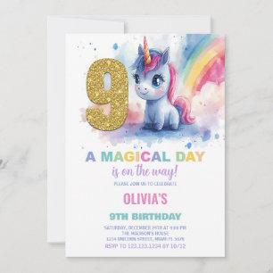 9.º cumpleaños de unicornio invitaciones de cumple