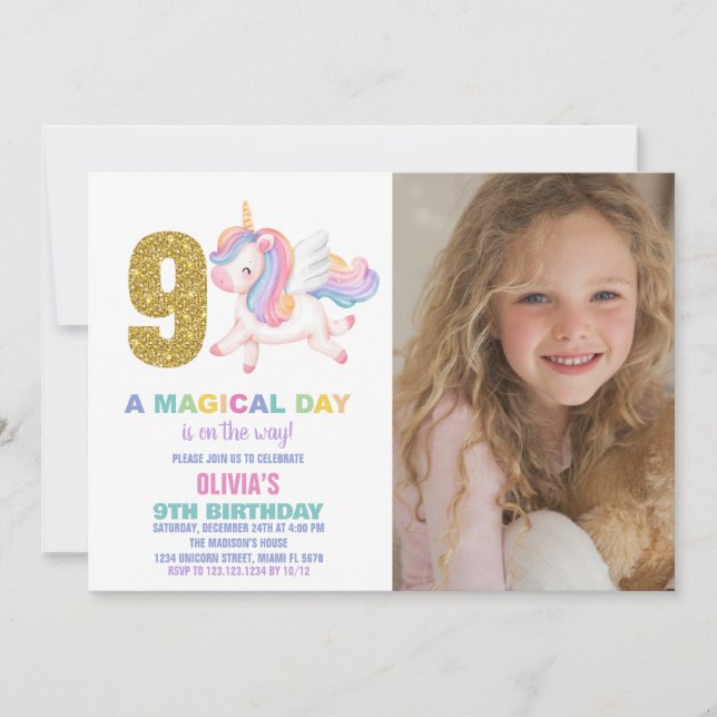 9.º Día de Invitaciones a Cumpleaños de Unicornio  (Anverso)