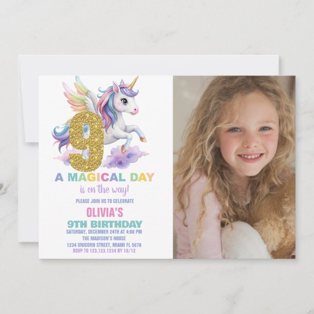 9.º Día de Invitaciones a Cumpleaños de Unicornio  (Anverso)