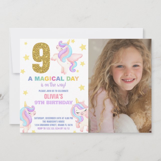 9.º Día de Invitaciones a Cumpleaños de Unicornio  (Anverso)