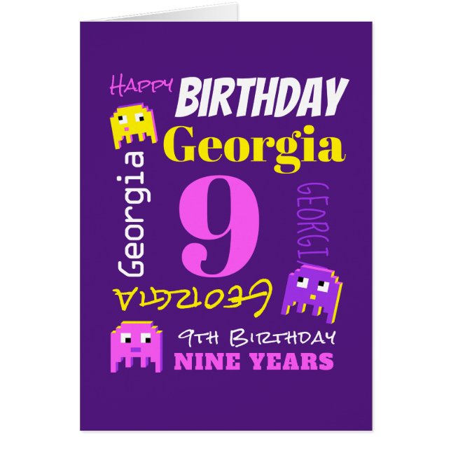 9.º juego de píxeles rosa amarillo nombre personal (Frente)