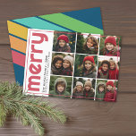 9 Desplazamiento de foto - Audaz Feliz Navidad Ret<br><div class="desc">DISEÑO FRONTAL: Un collage de 9 fotos en una cuadrícula simple para resaltar muchas fotos del año pasado. La cuadrícula fotográfica está fuera del centro con un borde delgado que rodea toda la tarjeta. Un estilo moderno para una tarjeta de fotos de vacaciones con brillantes acentos verde azulados de color...</div>