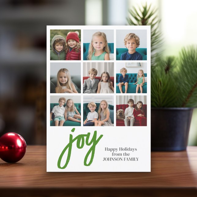 9 Foto Joy Feliz Navidad Green Watercolor (Online Christmas Card - Print and Download Options)