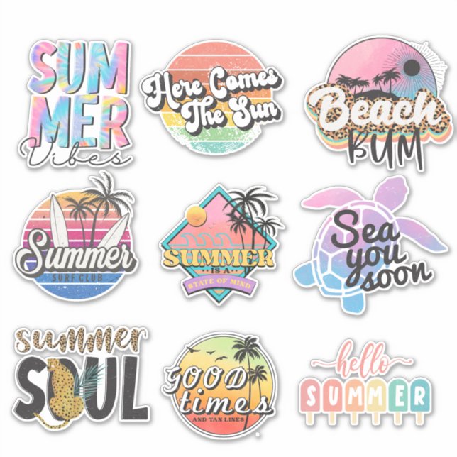 9 Pegatina Retro Neon Tropical Summer Beach (Anverso)