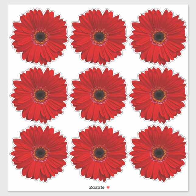 9 Pegatinas Red Gerber Daisy Flower Kiss Cut (Hoja)