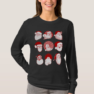 9 Santas - camiseta larga negra de la manga de las