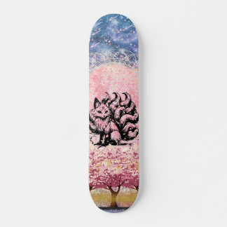 9 Tail Fox Asiatic Pink Cherry Blossom Skateboard