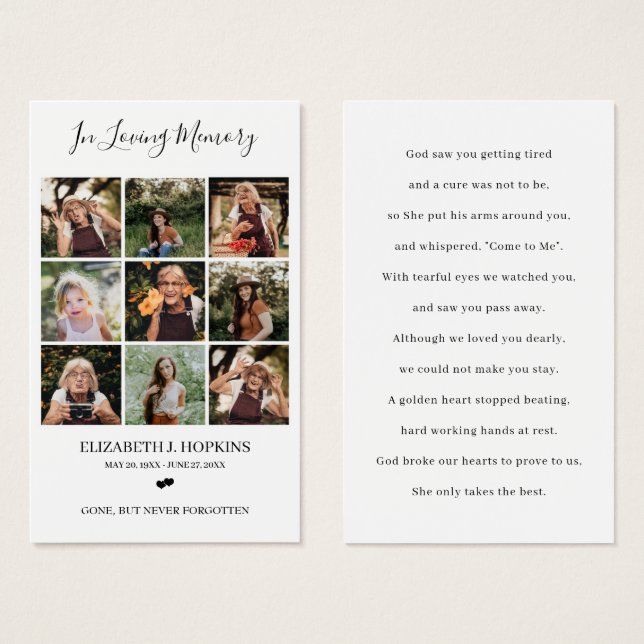 9 Tarjetas de Collage de fotos conmemorativas (Anverso y reverso)