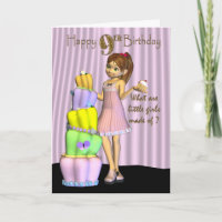 9no Cumpleaños, niña de la tarjeta del feliz
