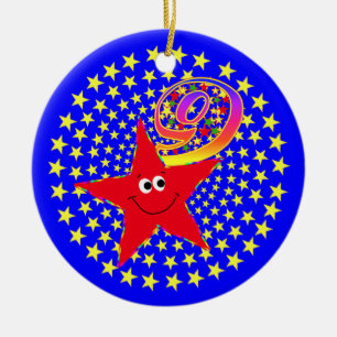 9no Ornamento redondo de la estrella roja del