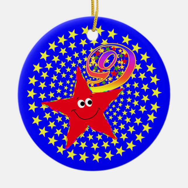 9no Ornamento redondo de la estrella roja del (Frente)