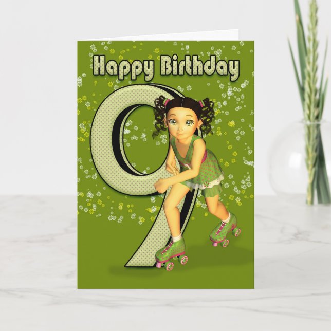 9no Tarjeta de cumpleaños - patinaje de la niña (Anverso)