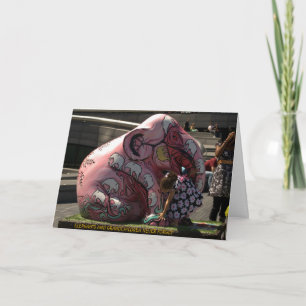 A002: Tarjeta de felicitación para elefantes rosad