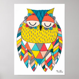 A3 Moderno Ilustracion de Arte Azteca Wise Owl par