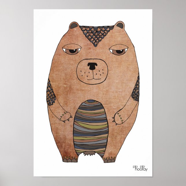 A3 Moderno Ilustracion de arte para niños de oso m (Frente)