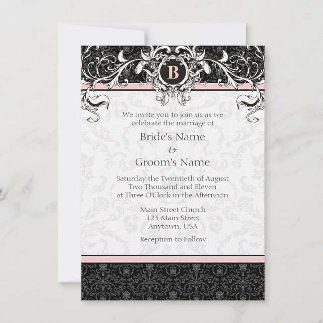 A6 Invitación a una boda monográfica de damasco ro (Anverso)