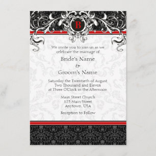 A6 Invitaciones de matrimonio en monograma rojo y 