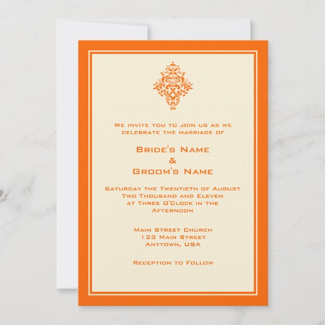 A7 Invitaciones a la boda simple de Naranja y crem (Anverso)