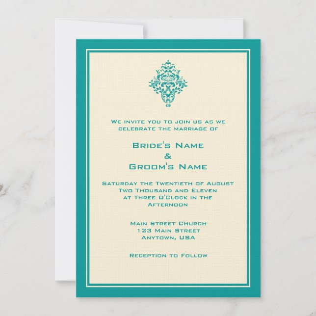A7 Invitaciones de matrimonio simple azul crema y  (Anverso)
