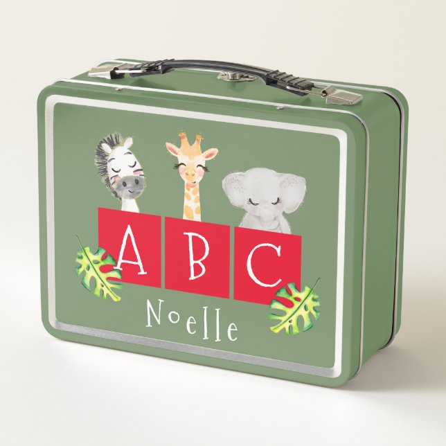 A, B, C Zoo Animals Metalizado Lunchbox (Reverso)