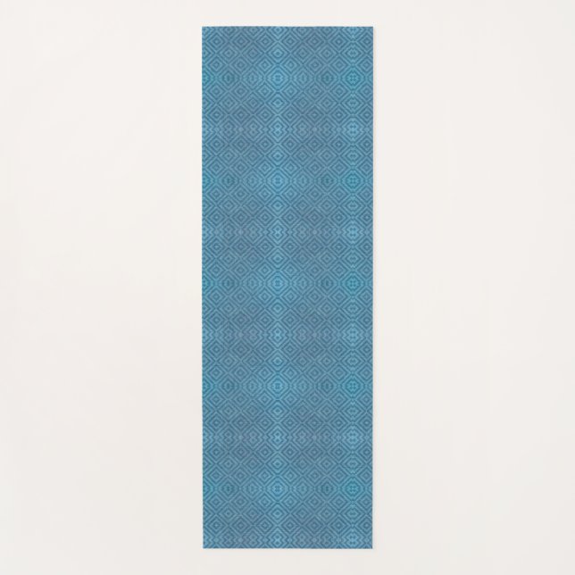 A blue yoga mat with a subtle geometric pattern  (Anverso)