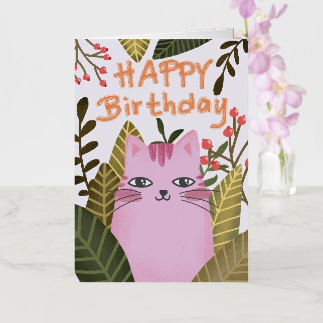 "A charming birthday greeting card for cat lovers, (Orquídea)