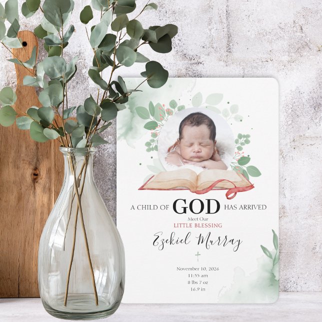A Child Of God Has Arrived Birth Announcement Card (Subido por el creador)