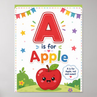 A es para Póster de Aula de Alfabeto para Niños de