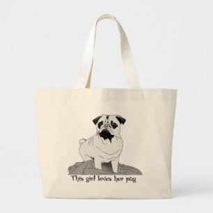 ¡A Este Chica Le Encanta Su Pug! Bolsa de Tote Gra