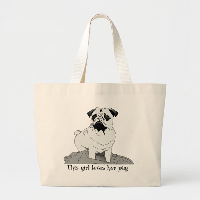 ¡A Este Chica Le Encanta Su Pug! Bolsa de Tote Gra (Frente)