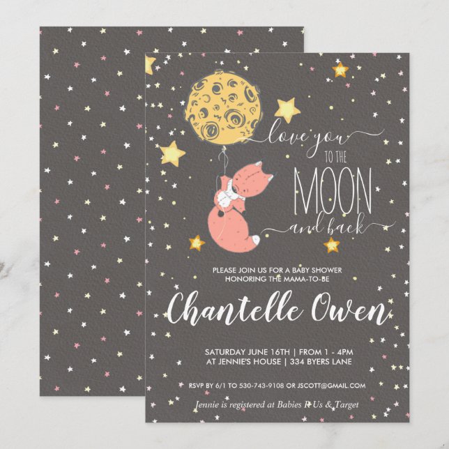 A la invitación de Baby Shower de la Luna (Anverso / Reverso)