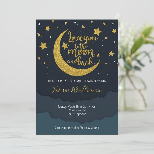 A la invitación de Baby Shower Moon & Back (Anverso de pie)