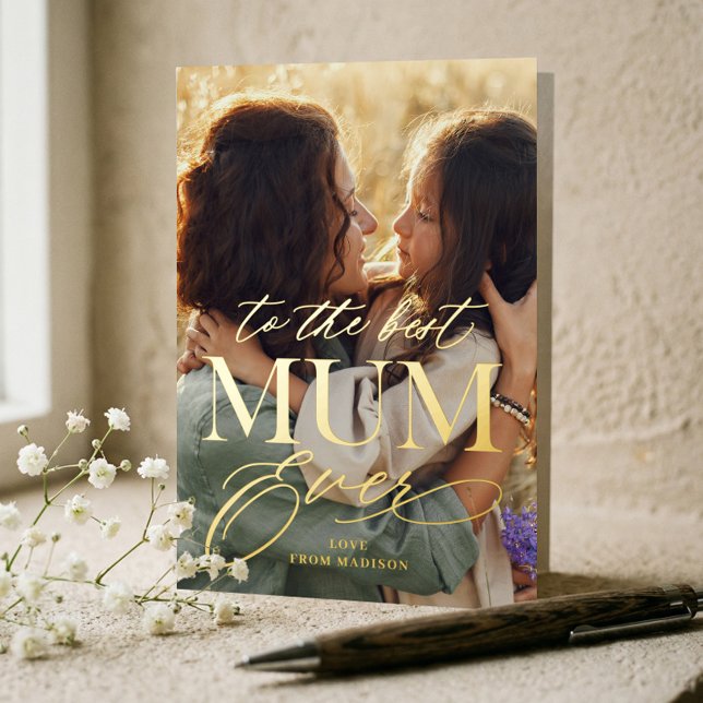 A la mejor Mamá guiar la foto del Día de la Madre (Elegant Best Mum Ever Photo Collage Mother's Day Foil Greeting Card)