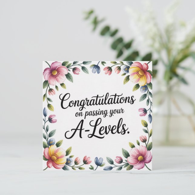 A Level Exam Floral Congratulation  Greeting Cards (Anverso de pie)